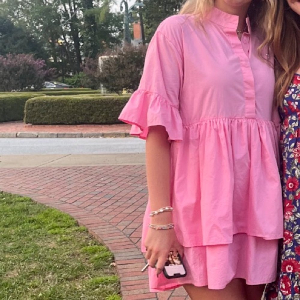 Pink Ruffle Mini Dress